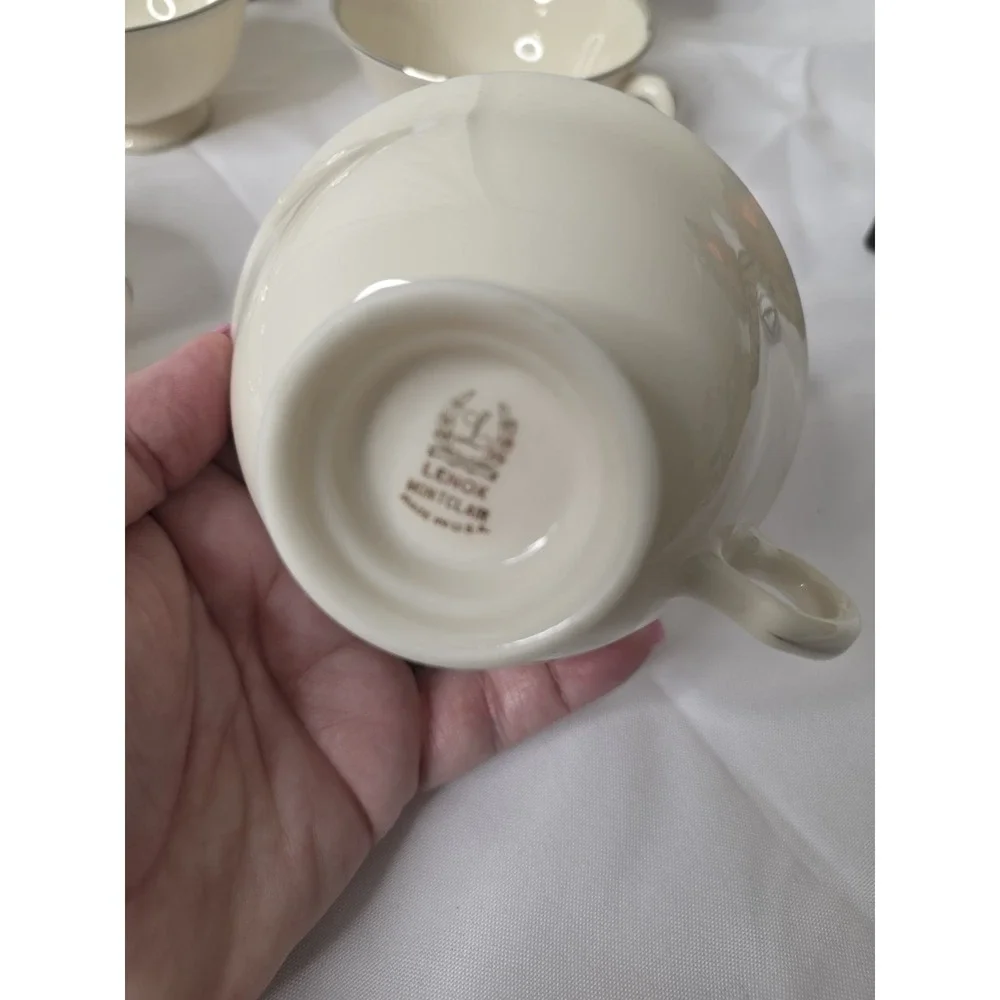 Set/9 Montclair by Lenox Ivory China with Platinum Trim B 501 Footed Tea Cup 4